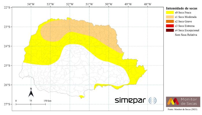 Foto: Simepar Período de seca acabou no Sudoeste e reduziu no Noroeste do Paraná, aponta relatório